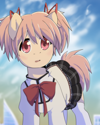 Size: 2000x2500 | Tagged: safe, artist:tigra0118, imported from derpibooru, pony, anime, cute, female, looking at you, madoka kaname, magical girl, mare, my little pony, ponified, puella magi madoka magica, solo