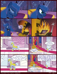 Size: 1600x2071 | Tagged: safe, artist:j5a4, imported from derpibooru, princess luna, pony, comic:surprise, angry, book, comic, crying, fire, fireplace, levitation, magic, royal guard, telekinesis