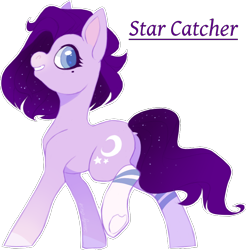 Size: 812x825 | Tagged: safe, artist:shady-bush, imported from derpibooru, oc, oc only, oc:star catcher, pony, clothes, crescent moon, cresent moon, moon, redesign, smiling, socks