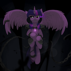 Size: 2048x2048 | Tagged: safe, artist:qzygugu, imported from derpibooru, twilight sparkle, alicorn, pony, chains, corrupted twilight sparkle, evil, female, mare, solo, sombra eyes, twilight sparkle (alicorn)