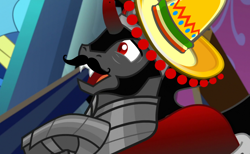 Size: 1300x800 | Tagged: safe, edit, edited screencap, imported from derpibooru, screencap, king sombra, pony, the beginning of the end, facial hair, hat, king sombrero, male, moustache, solo, sombrero