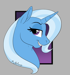 Size: 764x816 | Tagged: safe, artist:mythpony, imported from derpibooru, trixie, pony, female, grin, lidded eyes, mare, smiling, smirk, solo