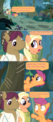 Size: 1358x3080 | Tagged: safe, edit, edited screencap, imported from derpibooru, screencap, mane allgood, scootaloo, snap shutter, pony, the last crusade, cartoonito logo, comic, dialogue, everfree forest, faic, footprint, leaves, scootaloo's parents, scratches, screencap comic, speech bubble, tracks, tree