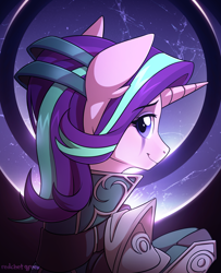 Size: 1200x1476 | Tagged: safe, artist:redchetgreen, imported from derpibooru, starlight glimmer, pony, unicorn, bust, clothes, cosplay, costume, crossover, cute, diana, ear fluff, female, glimmerbetes, league of legends, looking at you, mare, portrait, profile, smiling, solo, video game crossover