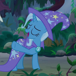 Size: 428x430 | Tagged: safe, imported from derpibooru, screencap, trixie, pony, student counsel, cropped, everfree forest, eyes closed, female, mare, solo
