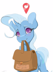 Size: 1800x2450 | Tagged: safe, artist:skitsniga, artist:skitsroom, imported from derpibooru, trixie, pony, unicorn, bag, blushing, cute, diatrixes, female, looking at you, mouth hold, pictogram, smiling, solo