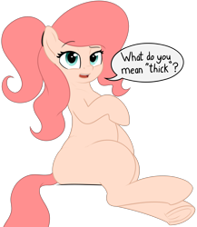 Size: 2711x3120 | Tagged: safe, artist:zippysqrl, imported from derpibooru, oc, oc only, oc:tre, earth pony, pony, semi-anthro, dialogue, female, one hoof raised, raised hoof, simple background, sitting, sitting up, solo, speech bubble, thick, transparent background, underhoof