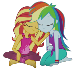 Size: 2048x1842 | Tagged: safe, deleted from derpibooru, edit, edited screencap, editor:larryboyfan1996, imported from derpibooru, screencap, rainbow dash, sunset shimmer, equestria girls, equestria girls series, wake up!, spoiler:choose your own ending (season 2), spoiler:eqg series (season 2), background removed, barefoot, clothes, cute, cyoa, dashabetes, feet, hug, not a vector, shimmerbetes, shipping fuel, simple background, sleeveless, tanktop, transparent background, wake up!: rainbow dash