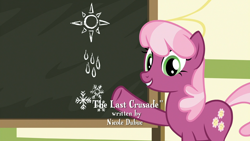 Size: 1920x1080 | Tagged: safe, imported from derpibooru, screencap, cheerilee, earth pony, pony, the last crusade, chalkboard, female, mare, ponyville schoolhouse, raised hoof, solo