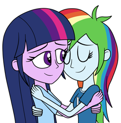Size: 1741x1768 | Tagged: safe, artist:eagc7, imported from derpibooru, rainbow dash, twilight sparkle, equestria girls, art trade, clothes, eyes closed, female, hug, lesbian, shipping, simple background, transparent background, twidash
