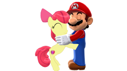 Size: 640x360 | Tagged: safe, artist:hyper-mario-64, imported from derpibooru, apple bloom, earth pony, pony, 3d, bow, crossover, cutie mark, eyes closed, female, filly, hair bow, male, mario, mmd, simple background, super mario bros., the cmc's cutie marks, transparent background