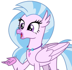Size: 3275x3153 | Tagged: safe, artist:sketchmcreations, imported from derpibooru, silverstream, classical hippogriff, hippogriff, student counsel, female, jewelry, necklace, open mouth, raised arm, raised talon, simple background, smiling, solo, transparent background, vector