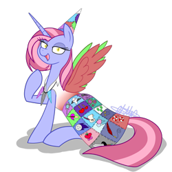 Size: 1280x1280 | Tagged: safe, artist:chelseawest, imported from derpibooru, oc, oc only, oc:marshmallow swirl, pony, unicorn, fanfic:cupcakes, cutie mark dress, female, horn, horn necklace, mare, necklace, petalverse, severed horn, simple background, solo, transparent background