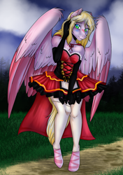 Size: 1512x2150 | Tagged: safe, artist:azraelartz, artist:theecchiqueen, imported from derpibooru, oc, oc only, oc:hanalea, anthro, pegasus, anthro oc, clothes, costume, cute, female, mare, solo