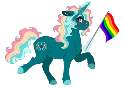 Size: 1280x906 | Tagged: safe, artist:cascayd, imported from derpibooru, oc, oc only, oc:cascading river, pony, unicorn, flag, lgbt, male, pride, pride flag, solo