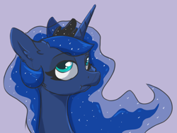 Size: 1280x963 | Tagged: safe, artist:meow, artist:nighty, derpibooru exclusive, imported from derpibooru, princess luna, alicorn, pony, 30 minute art challenge, big ears, bust, colored pupils, crown, ear fluff, female, grumpy, horn, jewelry, regalia, solo