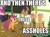 Size: 926x684 | Tagged: safe, edit, edited screencap, editor:anonycat, imported from derpibooru, screencap, cheerilee, mane allgood, scootaloo, snap shutter, earth pony, pegasus, pony, the last crusade, and then there's this asshole, cropped, female, filly, foal, male, mare, meme, stallion, text, vulgar