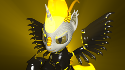 Size: 3840x2160 | Tagged: safe, artist:phoenixtm, imported from derpibooru, oc, oc:delta firedash, dracony, hybrid, 3d, armor, armored wings, dracony alicorn, god of fire, looking at you, mane of fire, shiny, source filmmaker, spread wings, tail of fire, wings