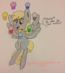 Size: 1024x1159 | Tagged: safe, artist:spiderfingers15, imported from derpibooru, derpy hooves, pegasus, pony, chaos emerald, crossover, food, muffin, sonic the hedgehog (series), traditional art