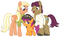 Size: 4000x2500 | Tagged: safe, artist:cheezedoodle96, imported from derpibooru, mane allgood, scootaloo, snap shutter, earth pony, pegasus, pony, the last crusade, .svg available, clothes, cute, cutealoo, family, female, filly, hat, male, mare, raised eyebrow, raised hoof, scootalove, shirt, simple background, stallion, svg, transparent background, unshorn fetlocks, vector