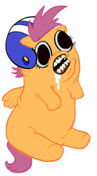 Size: 336x610 | Tagged: safe, artist:curtsibling, imported from derpibooru, scootaloo, pegasus, pony, abomination, cropped, drool, female, filly, helmet, open mouth, simple background, solo, style emulation, transparent background, wat, what has science done