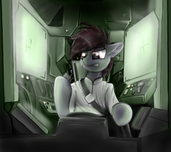 Size: 4500x4000 | Tagged: artist needed, safe, imported from derpibooru, oc, oc only, oc:skywalk shadow, pony, angry, buttons, clothes, cockpit, hoof hold, male, mech, monitors, seatbelt, stallion