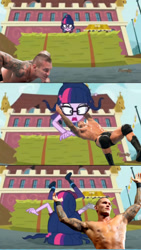 Size: 750x1334 | Tagged: safe, edit, edited screencap, imported from derpibooru, screencap, sci-twi, twilight sparkle, equestria girls, friendship games, armpits, comic, randy orton, rko, rko outta nowhere, screencap comic, wwe