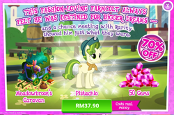 Size: 1038x691 | Tagged: safe, imported from derpibooru, pistachio, earth pony, pony, advertisement, caravan, costs real money, cowboy hat, gameloft, gem, hat, male, neckerchief, official, sale, solo, stallion, stetson