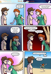 Size: 1280x1853 | Tagged: safe, artist:shieltar, imported from derpibooru, oc, oc:big mark, oc:grace harmony, human, comic:birth of equestria, beach, comic, dialogue, mood swing, what just happened, winged human