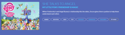 Size: 1184x337 | Tagged: safe, imported from derpibooru, angel bunny, fluttershy, zecora, season 9, she talks to angel, female, group, image macro, male, solo, spoiler, synopsis, text, whensiton