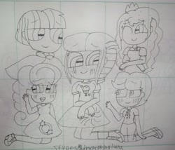 Size: 3495x2992 | Tagged: safe, artist:徐詩珮, imported from derpibooru, fizzlepop berrytwist, glitter drops, princess luna, spring rain, stygian, tempest shadow, equestria girls, bisexual, equestria girls-ified, female, glittershadow, lesbian, lineart, male, polyamory, shipping, springshadow, straight, stypestdropspringluna, tempest shadow gets all the mares, tempest shadow gets all the stallions, tempestluna, tempgian, traditional art, vice principal luna