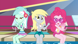 Size: 1920x1080 | Tagged: safe, imported from derpibooru, screencap, derpy hooves, lyra heartstrings, pinkie pie, equestria girls, equestria girls series, i'm on a yacht, spoiler:eqg series (season 2), bedroom eyes, bikini, clothes, derpy's beach shorts swimsuit, female, lidded eyes, looking at you, lyra's beach shorts swimsuit, one-piece swimsuit, pinkie pie's beach shorts swimsuit, swimsuit, swimsuit derpy, swimsuit lyra heartstrings, swimsuit pinkie pie, update