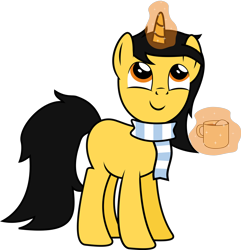 Size: 1024x1063 | Tagged: safe, artist:jeremeymcdude, imported from derpibooru, oc, oc only, oc:andreicorn, pony, unicorn, blank flank, chocolate, clothes, food, hot chocolate, magic, male, mug, scarf, secret santa, simple background, solo, stallion, transparent background, vector