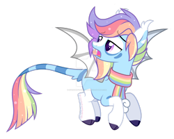 Size: 1280x1024 | Tagged: safe, artist:eyesorefortheblind, artist:lazuli, artist:mint-light, imported from derpibooru, oc, oc only, oc:prisma color, bat pony, pony, base used, bat pony oc, bat wings, clothes, male, open mouth, raised hoof, scarf, simple background, solo, stallion, transparent background, wings