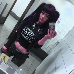 Size: 919x919 | Tagged: safe, imported from derpibooru, aria blaze, human, equestria girls, bathroom, belly button, irl, irl human, mirror, photo, photoshop, selfie, solo