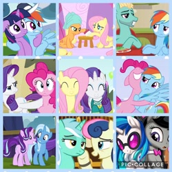 Size: 1080x1080 | Tagged: safe, artist:mysticalpha, imported from derpibooru, applejack, bon bon, dj pon-3, fluttershy, lyra heartstrings, octavia melody, pinkie pie, rainbow dash, rarity, starlight glimmer, sweetie drops, trixie, twilight sparkle, vinyl scratch, zephyr breeze, pony, appleshy, collage, female, flarity, lesbian, lyrabon, male, pinkiedash, raripie, scratchtavia, shipping, startrix, straight, twidash, zephdash