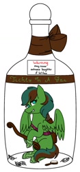 Size: 611x1307 | Tagged: safe, artist:calibykitty, artist:midnightamber, imported from derpibooru, oc, oc only, oc:windy barebow evergreen, pegasus, pony, bottle, bottled character, bow (weapon), brush, commission, feather, fetish, inside, jar, pony in a bottle, quiver, smiling, smirk, solo, this will end in laughs, this will end in tickles, tickle fetish, tickling, warning