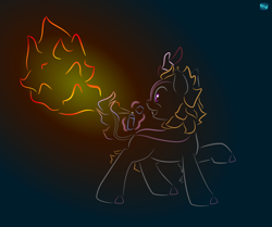 Size: 760x635 | Tagged: safe, artist:quint-t-w, imported from derpibooru, oc, oc only, kirin, fire, gradient background, grin, kirin oc, pyromaniac, smiling, solo