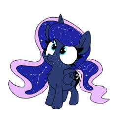 Size: 279x278 | Tagged: safe, artist:wafflecakes, imported from derpibooru, princess luna, alicorn, pony, chest fluff, chibi, constellation freckles, female, filly, freckles, smiling, smol, solo, woona, younger