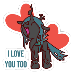 Size: 1000x1000 | Tagged: safe, artist:sugar morning, derpibooru exclusive, imported from derpibooru, queen chrysalis, changeling, changeling queen, chrysalis day, cute, cutealis, eyes closed, female, happy, heart, hnnng, i love you, jumping, open mouth, out of character, simple background, speech, text, transparent background