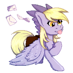 Size: 1500x1500 | Tagged: safe, artist:flysouldragon, artist:sinrinf, imported from derpibooru, derpy hooves, pegasus, pony, :p, cheek fluff, chest fluff, cute, derpabetes, envelope, female, pixel art, simple background, solo, spread wings, tongue out, transparent background, wings