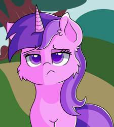 Size: 3600x4000 | Tagged: safe, artist:rainbowtashie, imported from derpibooru, amethyst star, sparkler, pony, unicorn, the mysterious mare do well, amethyst star is not amused, background pony, cheek fluff, female, mare, scene interpretation, simple background, solo, unamused