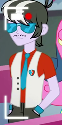Size: 372x752 | Tagged: safe, imported from derpibooru, screencap, ringo, equestria girls, equestria girls series, five lines you need to stand in, spoiler:eqg series (season 2), background human, cropped, facial hair, male, moustache, solo, sunglasses