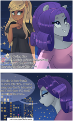 Size: 3040x5040 | Tagged: safe, artist:xjenn9, imported from derpibooru, applejack, rarity, anthro, comic:best friends, adorasexy, cute, female, jackabetes, lesbian, missing horn, ponytail, raribetes, rarijack, sexy, shipping