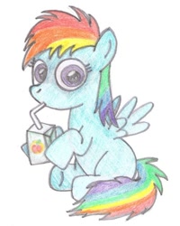 Size: 500x625 | Tagged: safe, artist:m.w., imported from derpibooru, rainbow dash, pegasus, pony, blank flank, cute, female, filly, filly rainbow dash, juice, juice box, mare, simple background, solo, white background, younger