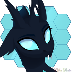 Size: 3000x3000 | Tagged: safe, artist:nika-rain, imported from derpibooru, oc, oc only, changeling, pony, blue changeling, bust, changeling oc, portrait, simple background, solo