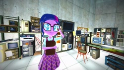 Size: 1920x1080 | Tagged: safe, artist:russianguyt, imported from derpibooru, sci-twi, twilight sparkle, equestria girls, 3d, bright, gmod, grin, laboratory, poster, science, smiling