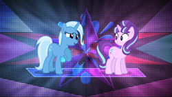 Size: 3840x2160 | Tagged: safe, artist:laszlvfx, edit, imported from derpibooru, starlight glimmer, trixie, unicorn, duo, female, lesbian, mare, shipping, startrix, wallpaper, wallpaper edit