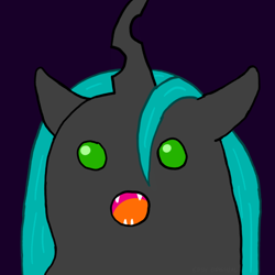 Size: 720x720 | Tagged: safe, artist:eddy original, imported from derpibooru, queen chrysalis, changeling, changeling queen, female, meme, simple background, solo, surprised pikachu