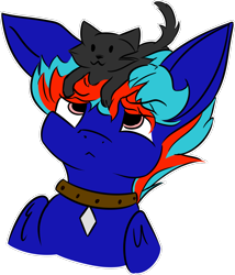 Size: 1317x1538 | Tagged: safe, imported from derpibooru, oc, oc:hellfire, cat, pegasus, pony, series:ponydog, bust, collar, foal, head, red eyes, slave, sticker, telegram sticker